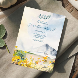 Rustic Watercolor Spring Mountain Wedding Invitation