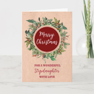 Rustic Watercolor Stepdaughter Merry Christmas Card