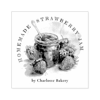 Rustic Watercolor Strawberry Jam Jar Package Label Rubber Stamp
