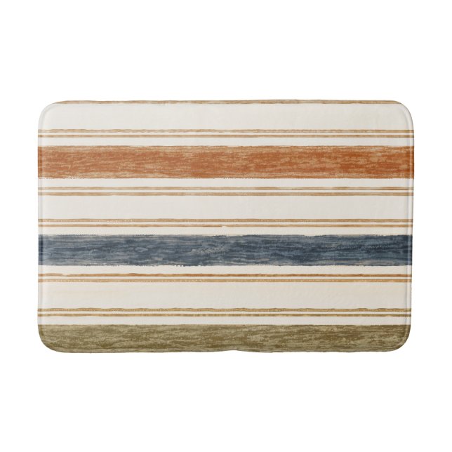 Rustic Watercolor Striped Bath Mat (Front)