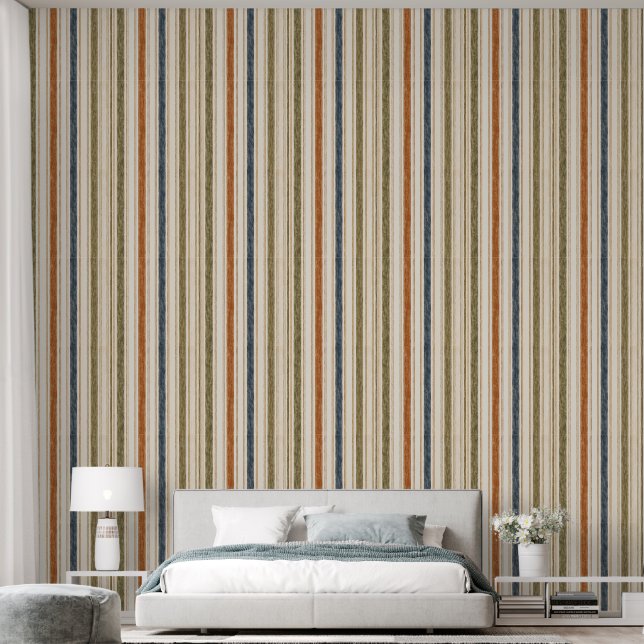 Rustic Watercolor Striped Wallpaper (Bedroom)