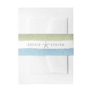 Rustic watercolor stripes nautical beach wedding invitation belly band