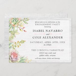 Rustic Watercolor Succulent Cacti Engagement Party Invitation