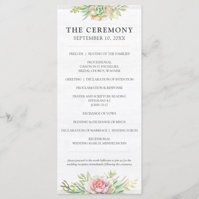 Rustic Watercolor Succulent Desert Cactus Wedding Program (Front)