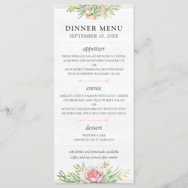 Rustic Watercolor Succulent Desert Wedding Menu (Front)