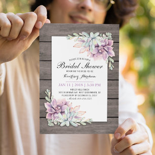 Rustic Watercolor Succulent Floral Bridal Shower Invitation