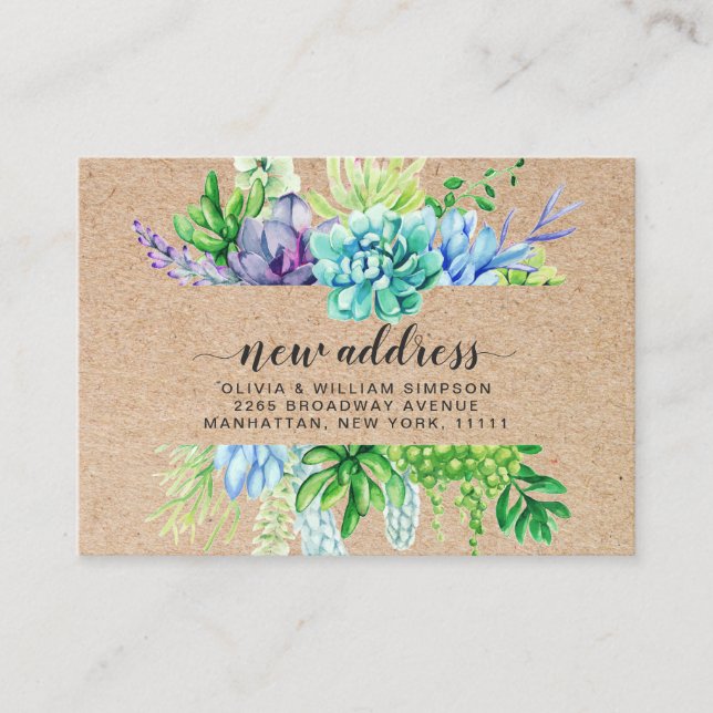 Rustic Watercolor Succulent Moving Announcement (Front)
