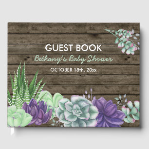 Rustic Watercolor Succulents Baby Shower Guest Book