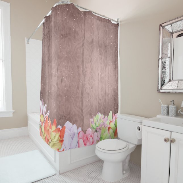 Rustic Watercolor Succulents Shower Curtain (In Situ)