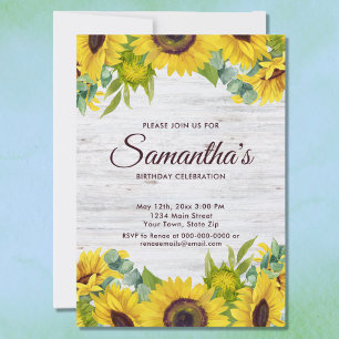 Rustic Watercolor Sunflower Birthday Party Invitation