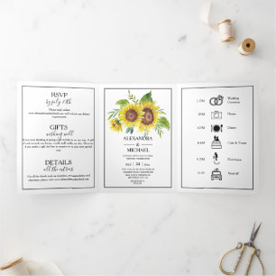 Rustic Watercolor Sunflower Fall Wedding Tri-Fold  Invitation