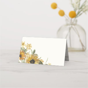 Rustic Watercolor Sunflower Florals Place Card