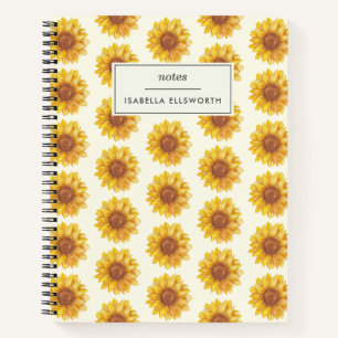 Rustic Watercolor Sunflower Pattern Personalised Notebook