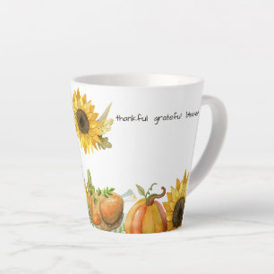 Rustic Watercolor Sunflower Pumpkin Personalised Latte Mug
