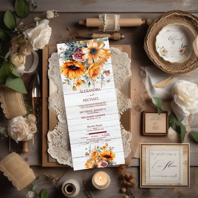 Rustic Watercolor Sunflower Wedding All In One Invitation (Creator Uploaded)