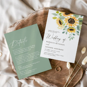 Rustic Watercolor Sunflower Wedding Details Invitation