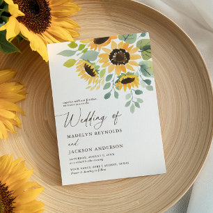 Rustic Watercolor Sunflower Wedding Invitation