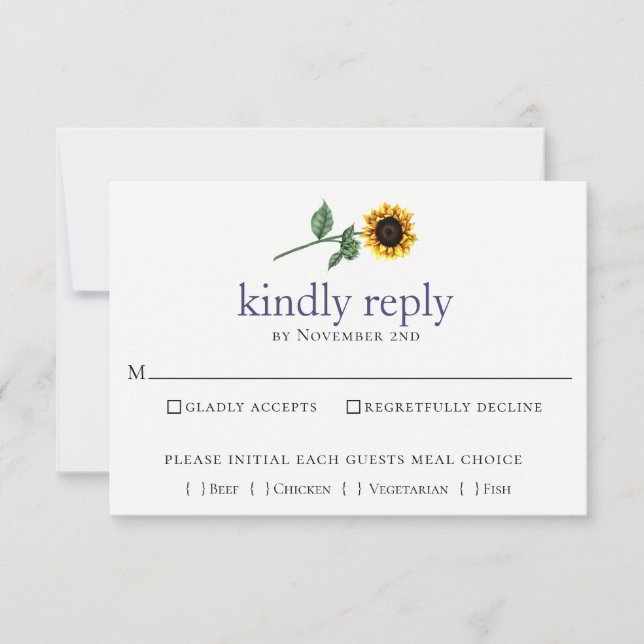 Rustic Watercolor Sunflower Wedding RSVP Card (Front)
