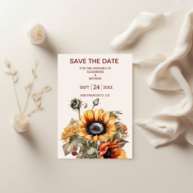 Rustic Watercolor Sunflower Wedding Save The Date (Creator Uploaded)