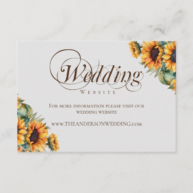 Rustic Watercolor Sunflower Wedding Website Enclosure Card (Front)