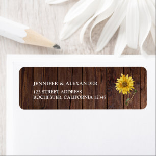 Rustic watercolor sunflower wood wedding return address label