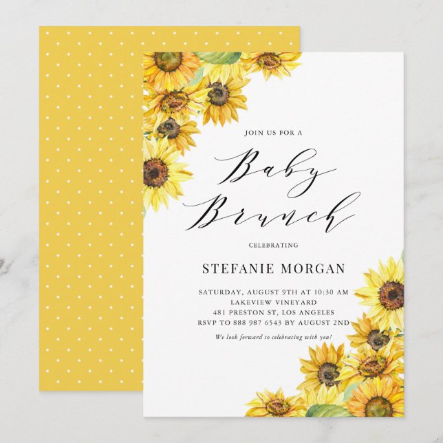 Rustic Watercolor Sunflowers Baby Shower Brunch Invitation (Front/Back)