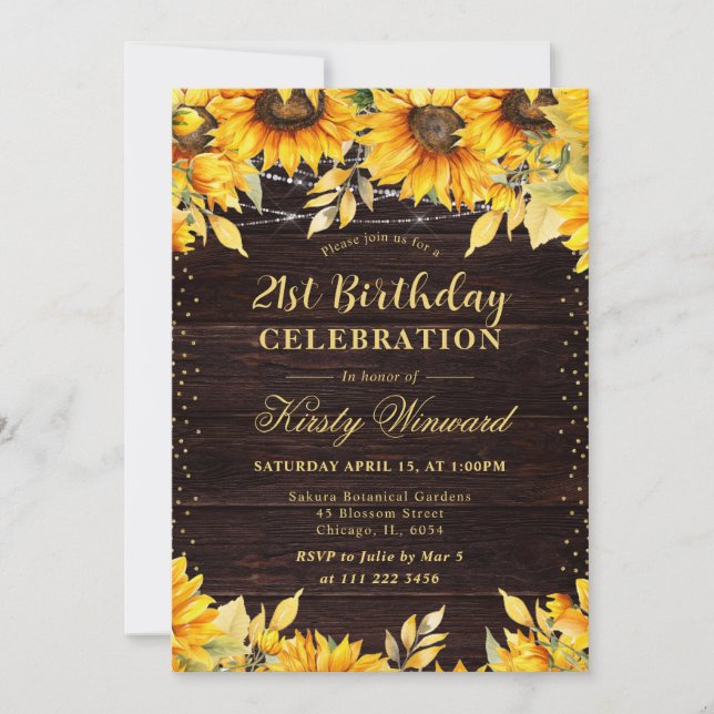 Rustic Watercolor Sunflowers Birthday Invitation (Front)