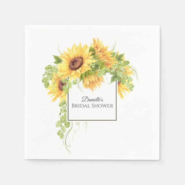 Rustic Watercolor Sunflowers Bridal Shower Napkin (Front)