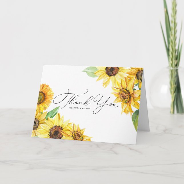 Rustic Watercolor Sunflowers Floral Wedding Thank You Card (Front)