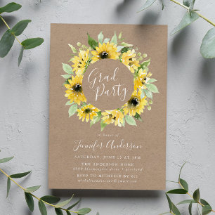 Rustic Watercolor Sunflowers Graduation Party Invitation