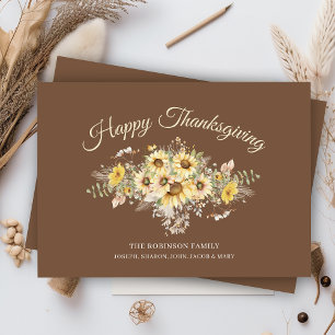 Rustic Watercolor Sunflowers Happy Thanksgiving Holiday Card