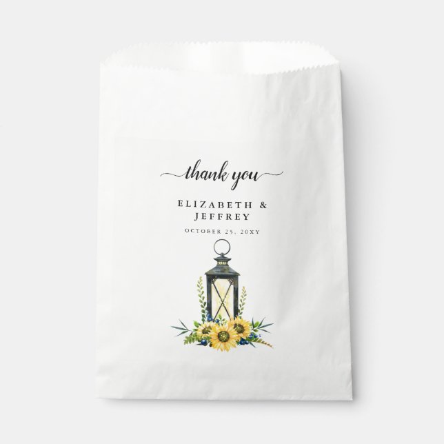 Rustic Watercolor Sunflowers Lantern Favour Bag (Front)