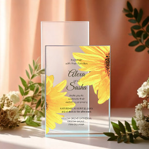 Rustic Watercolor Sunflowers Minimalist Wedding Acrylic Invitations