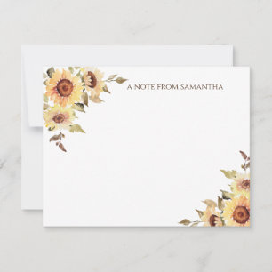 Rustic Watercolor Sunflowers Monogram Card