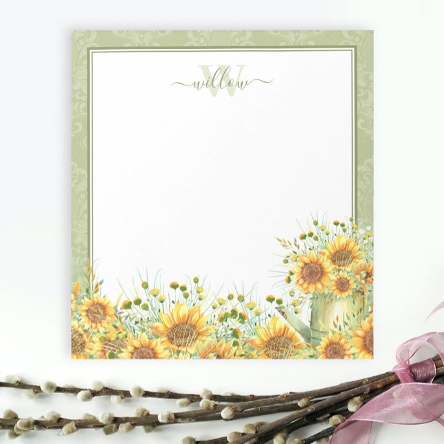 Rustic Watercolor Sunflowers Monogram Notepad (Creator Uploaded)