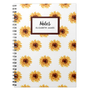 Rustic Watercolor Sunflowers Pattern Personised Notebook