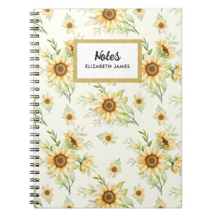Rustic Watercolor Sunflowers Pattern Personised Notebook