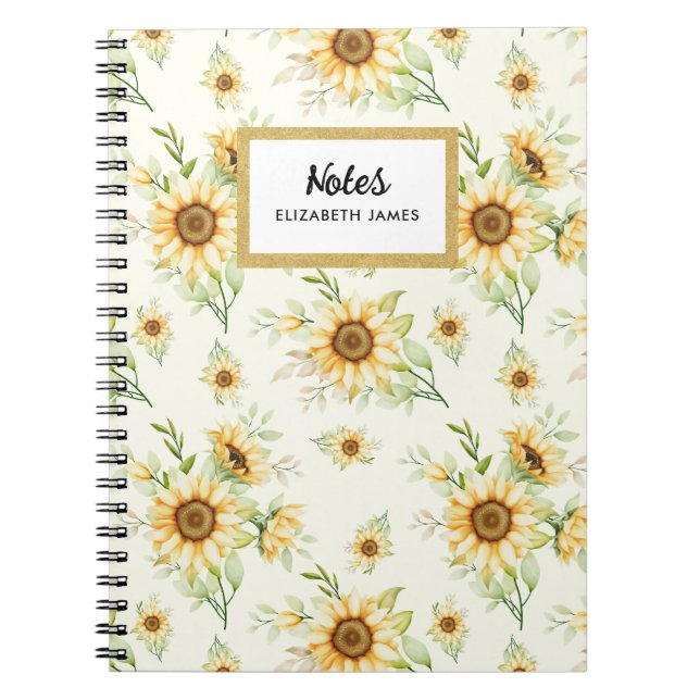 Rustic Watercolor Sunflowers Pattern Personised Notebook (Front)