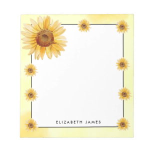 Rustic Watercolor Sunflowers Personalised  Notepad