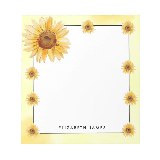 Rustic Watercolor Sunflowers Personalised  Notepad (Front)