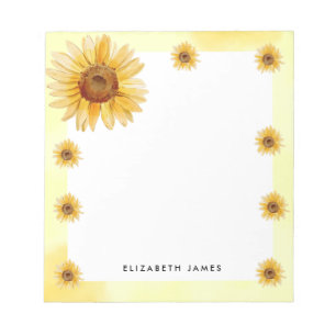 Rustic Watercolor Sunflowers Personalised Notepad
