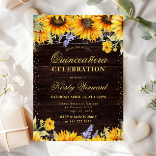 Rustic Watercolor Sunflowers Quinceanera Invitation