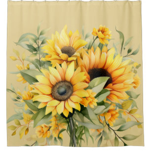 Rustic Watercolor Sunflowers Shower Curtain