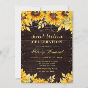 Rustic Watercolor Sunflowers Sweet 16 Invitation