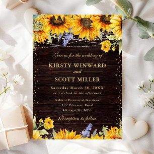 Rustic Watercolor Sunflowers Wedding Invitation
