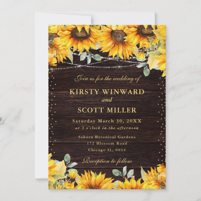Rustic Watercolor Sunflowers Wedding Invitation (Front)