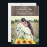 Rustic Watercolor Sunflowers Wedding Save the Date<br><div class="desc">Beautiful boho-inspired wedding save the date featuring rustic watercolor sunflowers,  feathers and lush green leaves complimented with elegant earthy brown text. Personalize with your own wording! If you want to change the font style,  colour or text placement,  simply click the "Customize Further" button.</div>