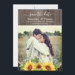 Rustic Watercolor Sunflowers Wedding Save the Date<br><div class="desc">Beautiful boho-inspired wedding save the date featuring rustic watercolor sunflowers,  feathers and lush green leaves complimented with elegant earthy brown text. Personalize with your own wording! If you want to change the font style,  colour or text placement,  simply click the "Customize Further" button.</div>