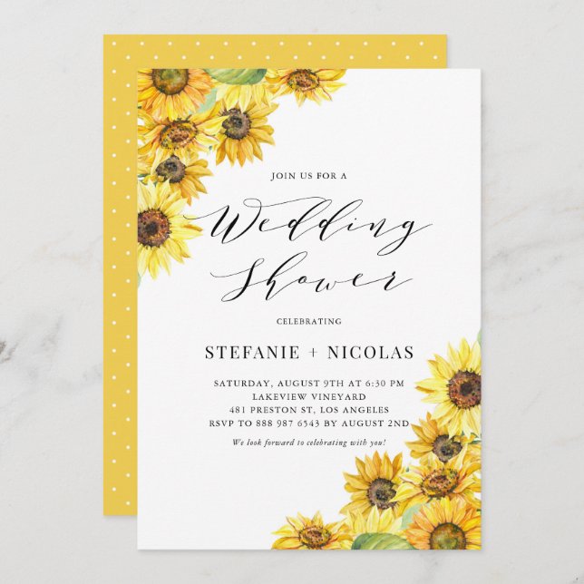 Rustic Watercolor Sunflowers Wedding Shower Invitation (Front/Back)