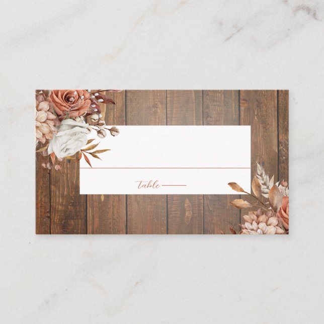 Rustic Watercolor Terracotta Floral Wedding Place Card (Front)